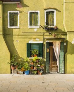 Colorful facade in Burano, Italy