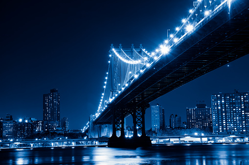 Manhattan bridge by night, toned image fine art photography