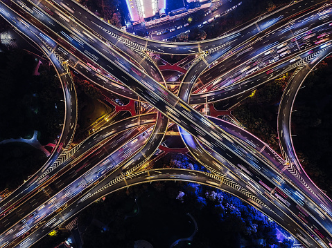 Top View of Overpass and Road Intersection at Rush Hour fine art photography