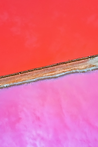 Aerial view over the stunning colourful lake at Hutt lagoon. Port Gregory, Western Australia fine art photography